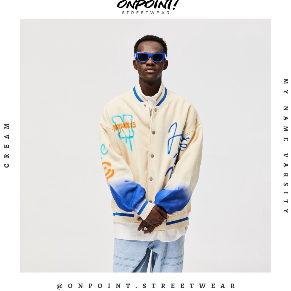 Stok Terbatas My Name varsity cream  jaket pria jaket varsity pria varsity jacket varisty baseball j