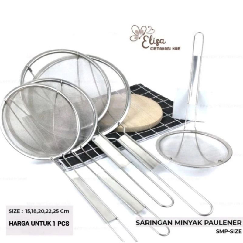 Saringan minyak halus stainless / Saringan paulener 15 18 20 22 25 cm