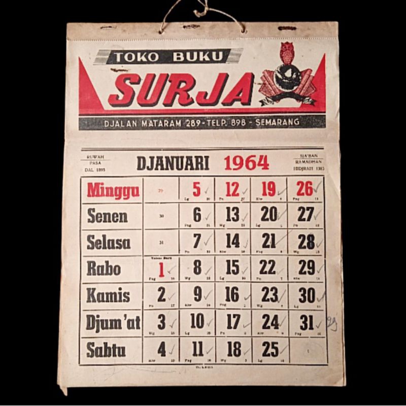 

Antik Kalender Lama 1964 Keluaran TOKO SURJA Semarang Komplit Tua