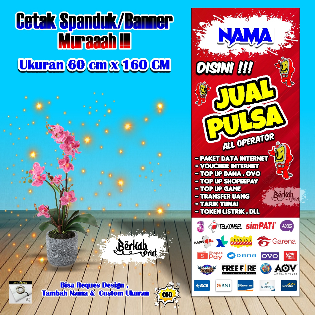 Spanduk Banner Jual Pulsa ukuran 60 cm x 160 cm