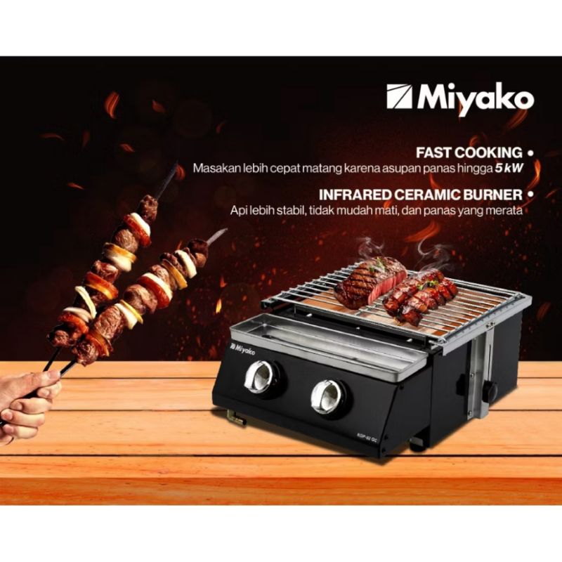 Kompor Gas Pemanggang Miyako KGP-02 GC - 2 Burner Hitam / Kompor Panggang BBQ Grill Miyako KGP02GC C