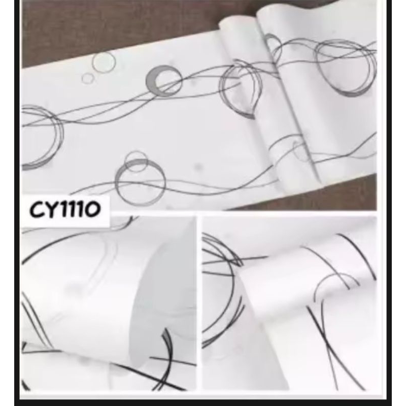 Wallpaper Sticker Dinding Ukuran 45cmx 10m motif cy1110 Polkadot Hitam Putih Karakter Embos Polos