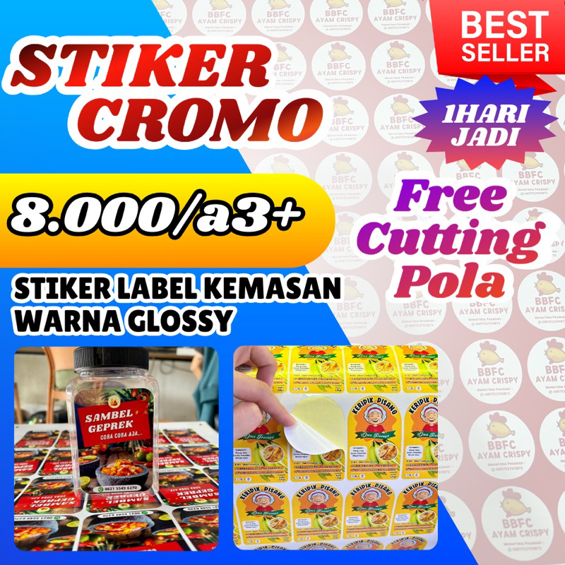

Stiker Label Stiker Kemasan Bahan Cromo Kilat stiker a3+ FREE CUTTING minimal order 5pc