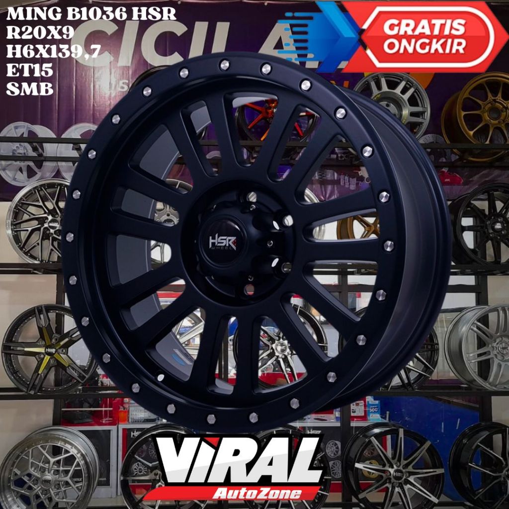 Velg Mobil Ring 20 HSR MING R20 LEBAR 9 LOBANG 6 PCD 139,7 ET15 BLACK