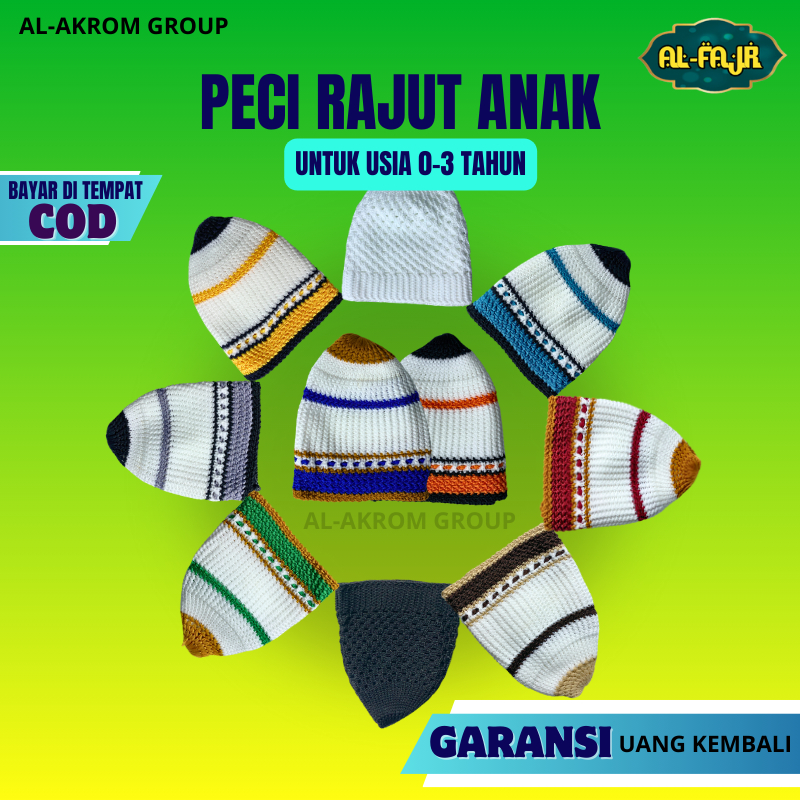 Peci Haji Kopiah Songkok RAJUT NANAS POLOS ANAK Halus dan Tebal Warna Putih Hitam Hijau Merah Coklat