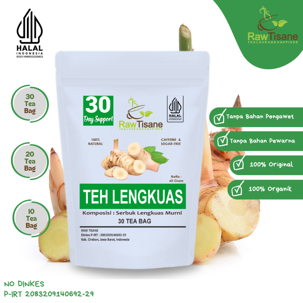 

RAW TISANE Teh Lengkus : Teh Celup Rimpang / Teh Celup Lengkuas Isi 30 Tea Bag