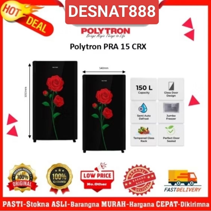 Kulkas 1 Pintu POLYTRON PRA 15 CRX 150 Liter Pintu Kaca