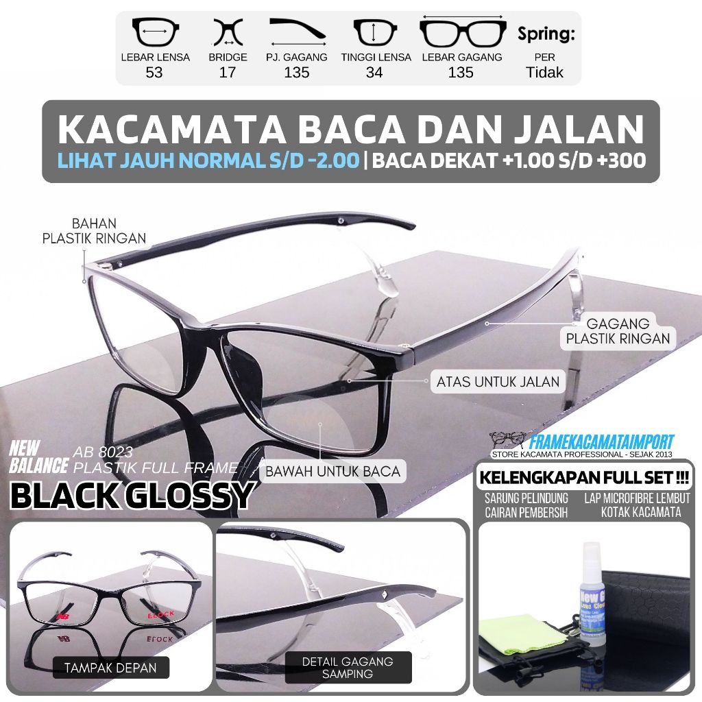 Frame Kacamata Baca Dan Jalan Pria Double Fokus Plastik Gagang E-Lock Anti Melorot Kualitas Optik