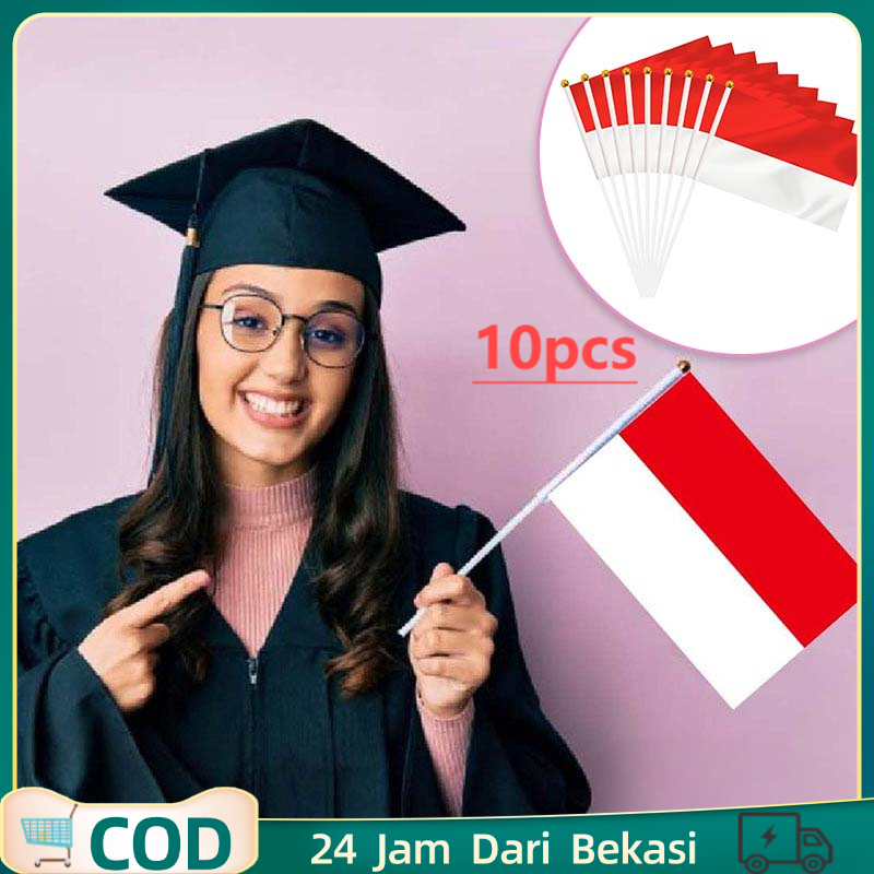 10pcs Bendera Indonesia Pawai Mini Bendera Merah Putih Kecil Bendera Kecil Merah Putih Serbaguna Paw
