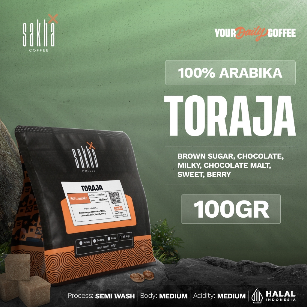 

Kopi Arabika Toraja Sulawesi Arabica Coffee Roast Bean 100gram Espresso Manual Brew Biji Bubuk Coffe