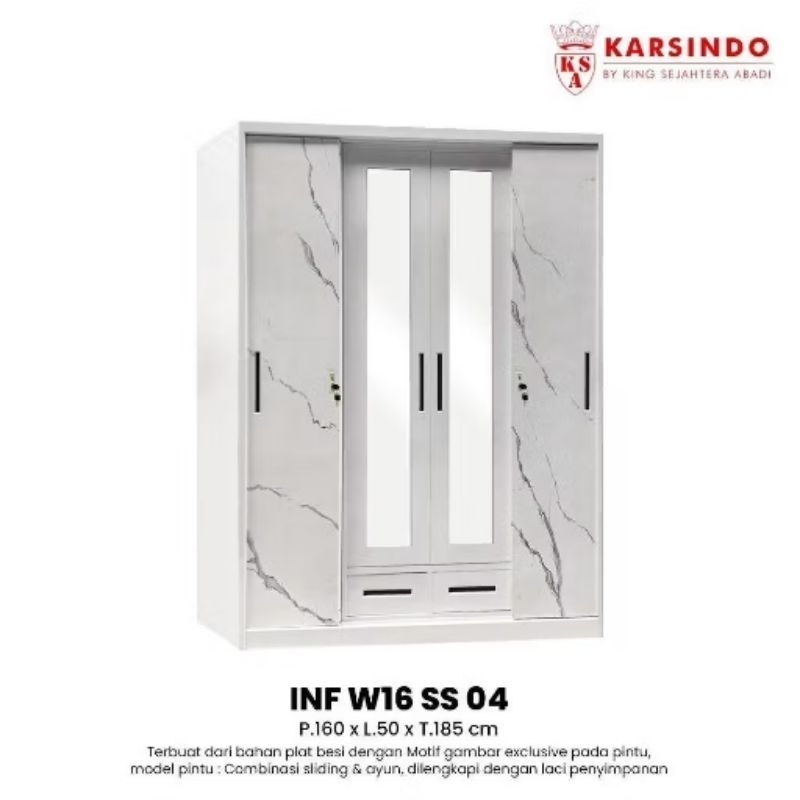 Lemari Pakaian Besi 4 Pintu Geser / Lemari Baju Besi 4 Pintu Sliding Premium Karsindo