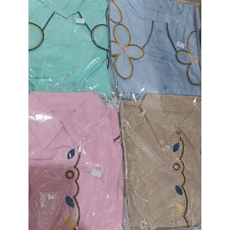 Blouse katun poplin Lengan Panjang bordir Bunga