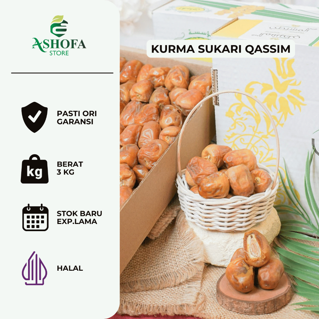 

Kurma Sukari 3kg 1kg Grade A Premium Al Qassim Ember 800 gram