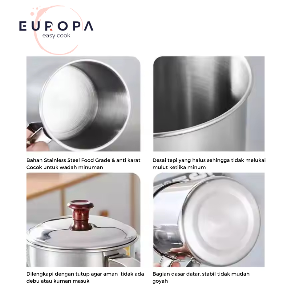 Cangkir Stainless Gelas Stainless / Mug Stainless + Tutup / Gelas Tutup Stainless 9cm 11cm 12cm