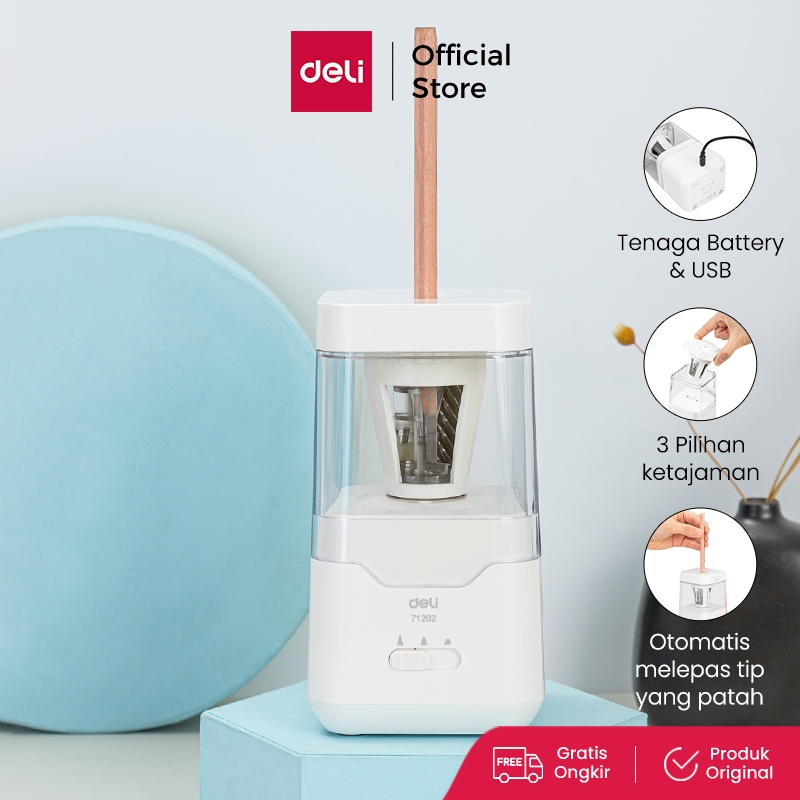 

Deli Electric Pencil Sharpener / Rautan Pensil Otomatis 3 Pilihan Ketajaman Pisau Baja E71202