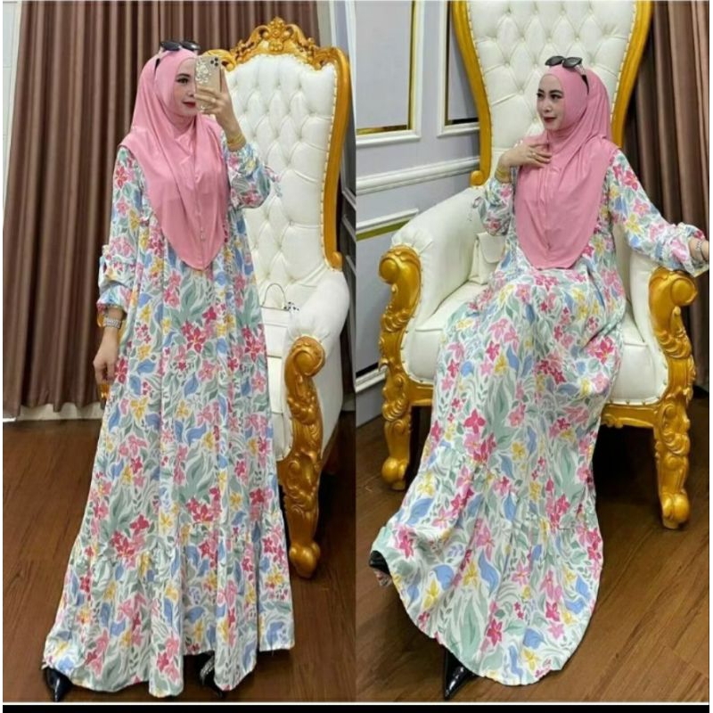 Gamis Bunga set Jilbab