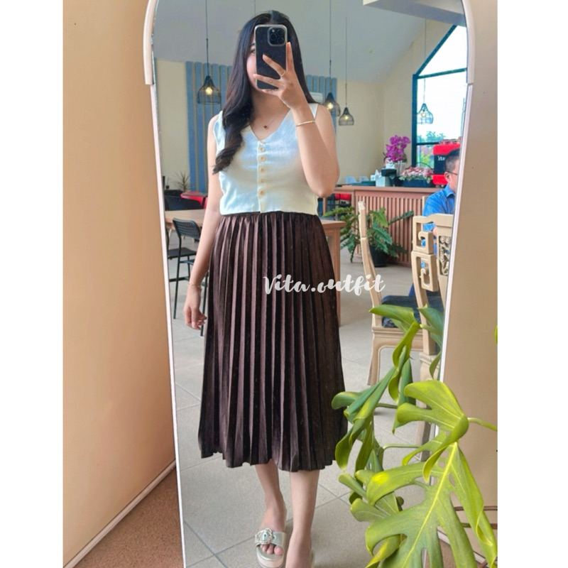 Rok Bludru pendek 7/8 | Rok plisket bludru 7/8 wanita