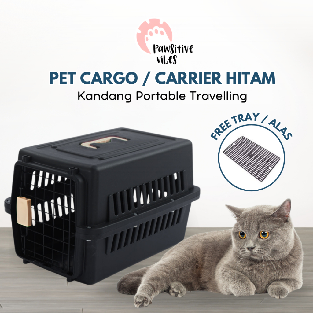 Pet Cargo Hitam FREE ALAS - Kandang Anjing Kucing Kelinci/Anabul  - Tas travel Hewan - Pet carrier -