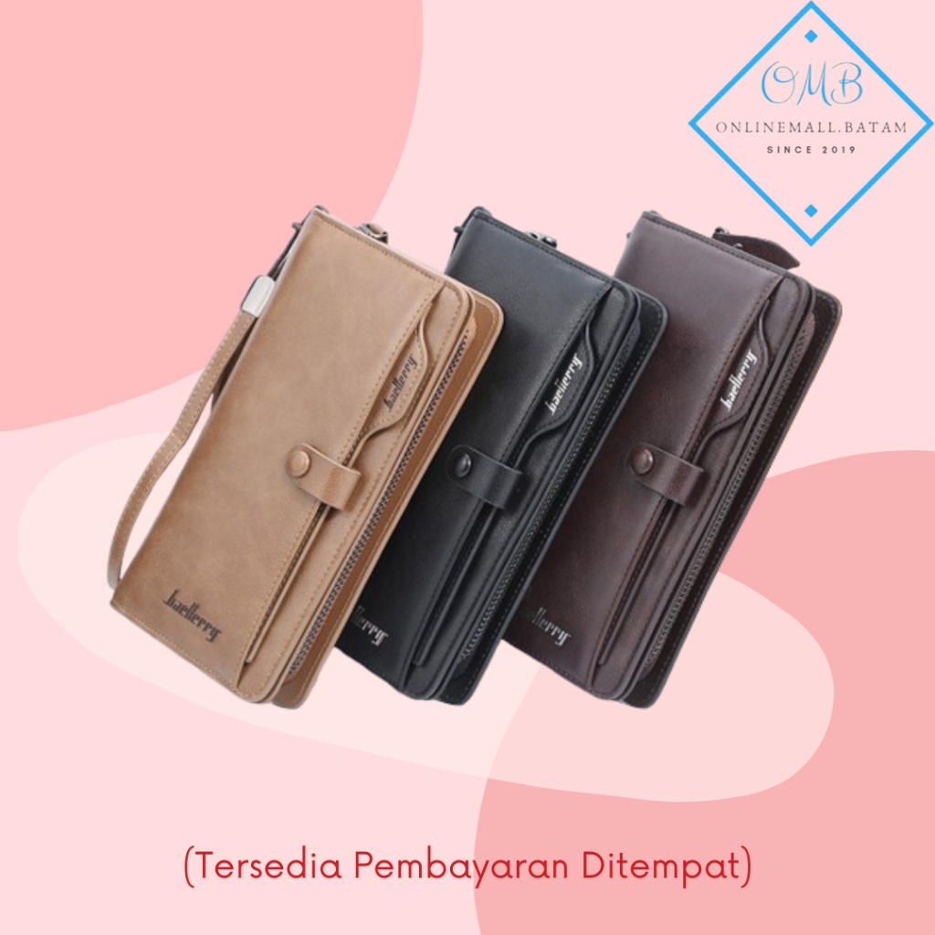 Baellerry Dompet Kulit Pria Original Panjang motif polos penutup kancing (6703) Onlinemall