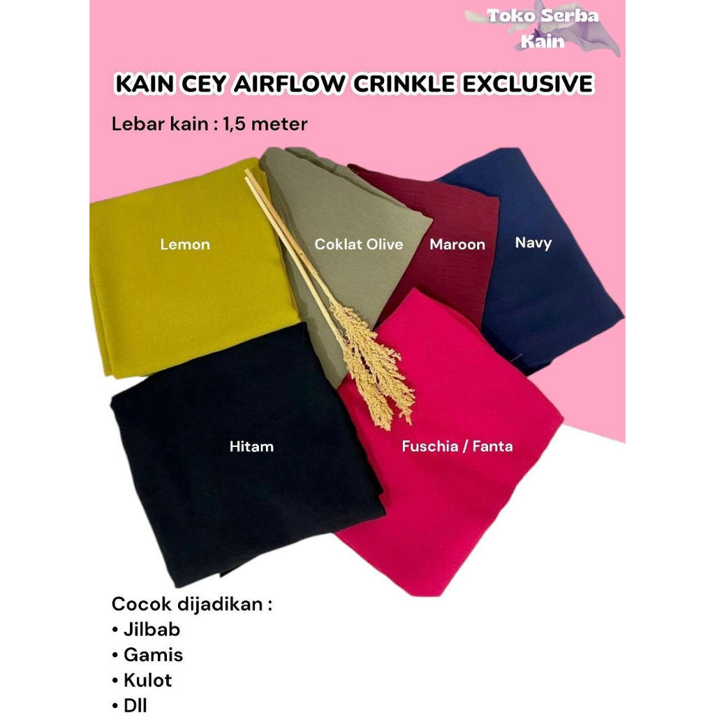 Kain CEY Airflow Crinkle Exclusive / Kringkel Warna Polos / Harga per 0,5 Meter