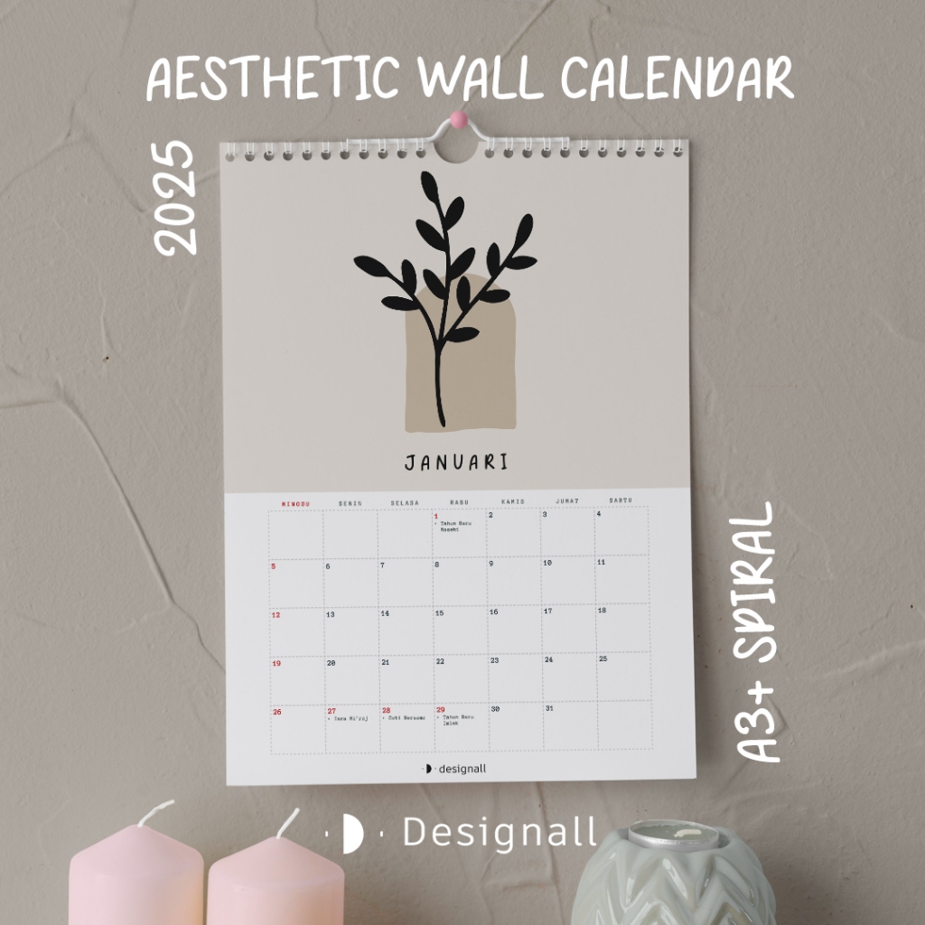 

Designall Kalender Dinding Aesthetic 2025 A3+ Spiral PM