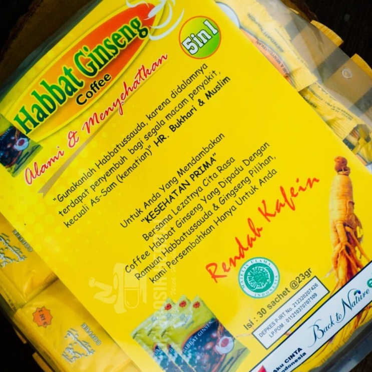 

Habbat Ginseng Coffee 5in1 El Iman / Kopi Rendah Kafein Habbatussauda
