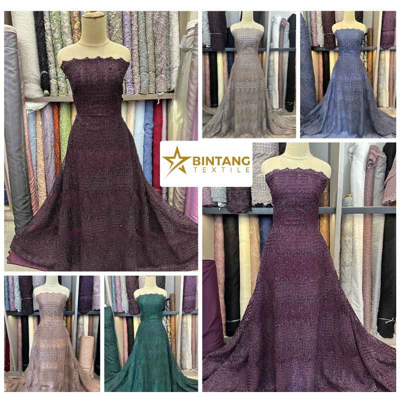 Kain tile brokat 3D spider spangle Aliya premium / gamis tunik kebaya