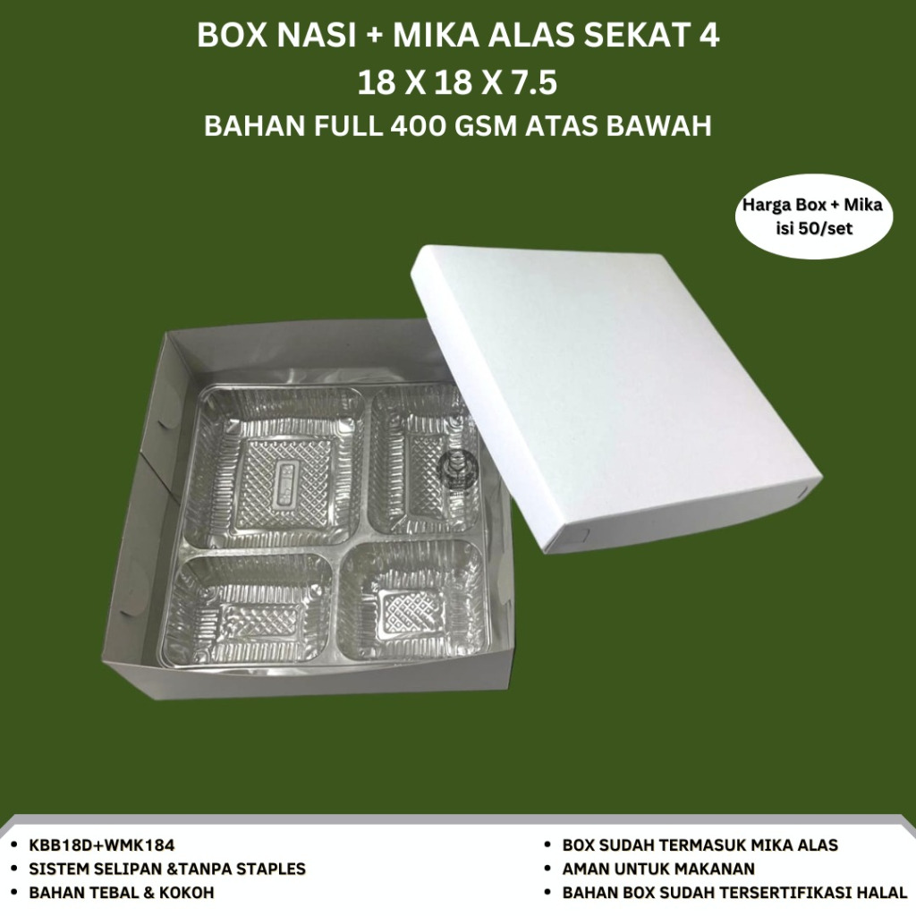 

Paket Dus Nasi 18x18 + Mika Box Nasi + Mika 400 Gsm (Paket 50 Set-KBB18DMK)