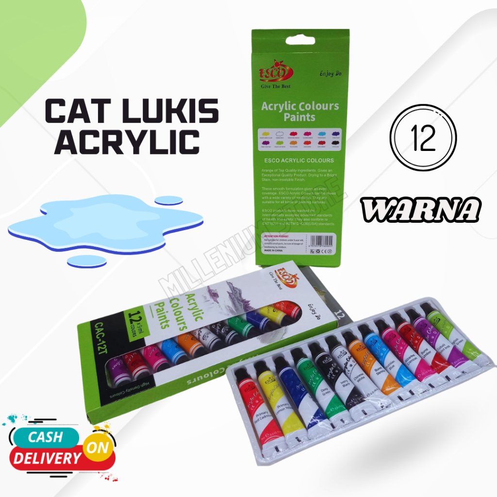 

Cat Akrilik 12 Warna / Acrylic Colours Painting / Cat Lukis Akrilik / Cat Acrylic Colour Paint Set 12 Warna / Cat Lukis Kanvas / Cod