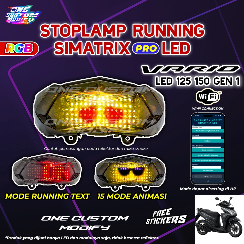 Stoplamp Running Text Animasi Vario LED Old Simatrix Pro RGB Lampu Rem Variasi Motor One Custom