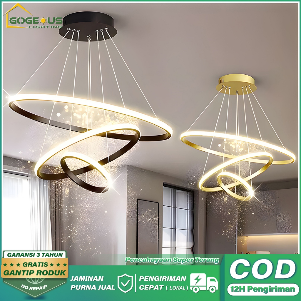【COD】Lampu Gantung Minimalis Ruang Tamu Nordic Hias Aesthetic Bulat Kap Lampu Gantung 3 Warna Kontro