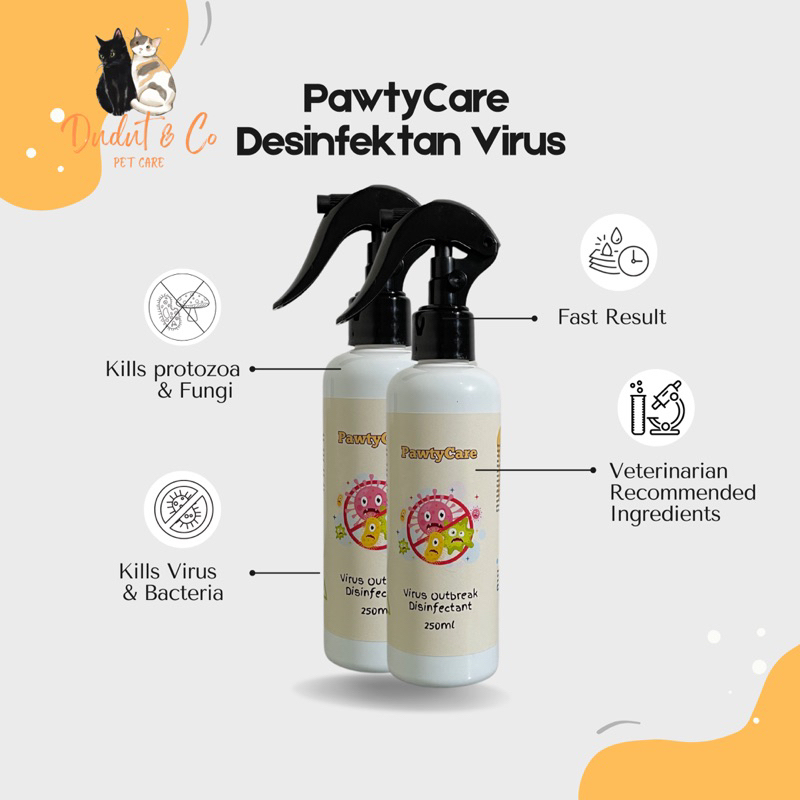 PawtyCare Desinfektan Spray Wabah Virus Kucing Anjing 250ML | Desinfektan Spekturk Luas Anti Virus B
