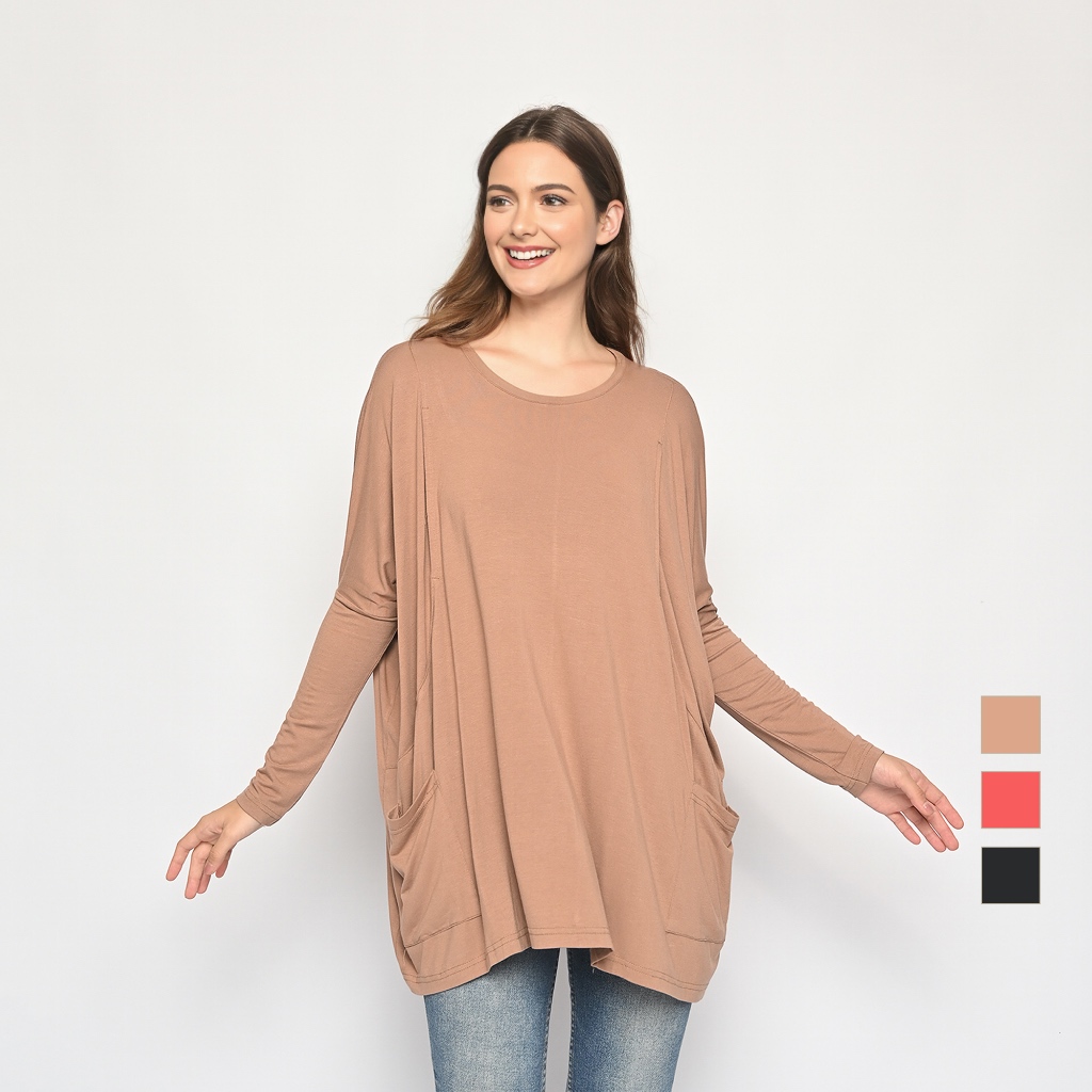 Long Sleeve Tees - Baju Kaos Atasan Lengan Panjang Oversize Tunik Ibu Hamil & Menyusui | Bumil & Bus