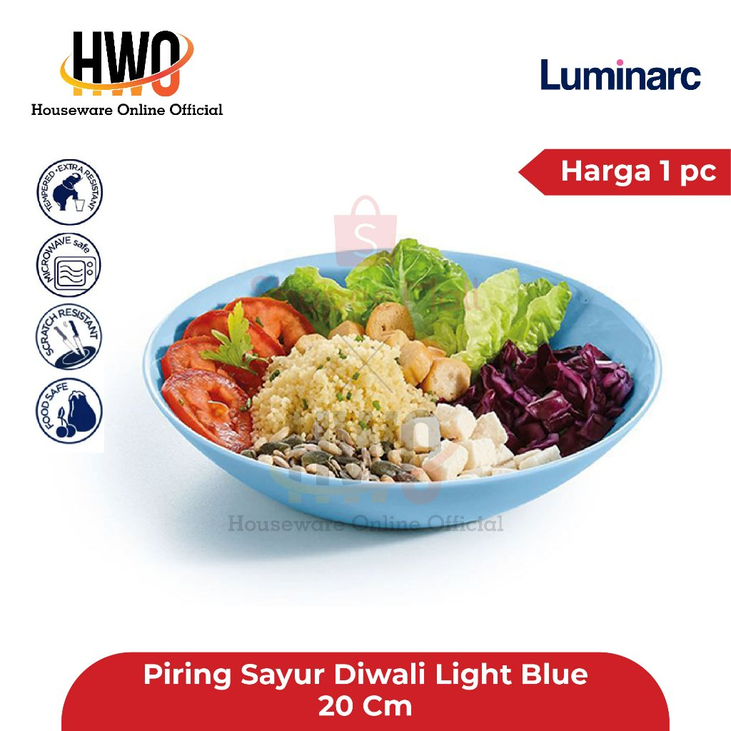 Luminarc Piring Sayur Diwali Light Blue 20 Cm / pc