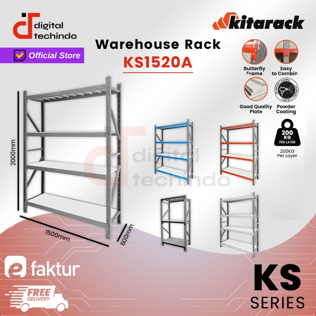 KITARACK KS1520A Light Duty STARTER Rack 3/4 Layer Rak Gudang P 1.5Mtr - Abu-abu, 3 Layer