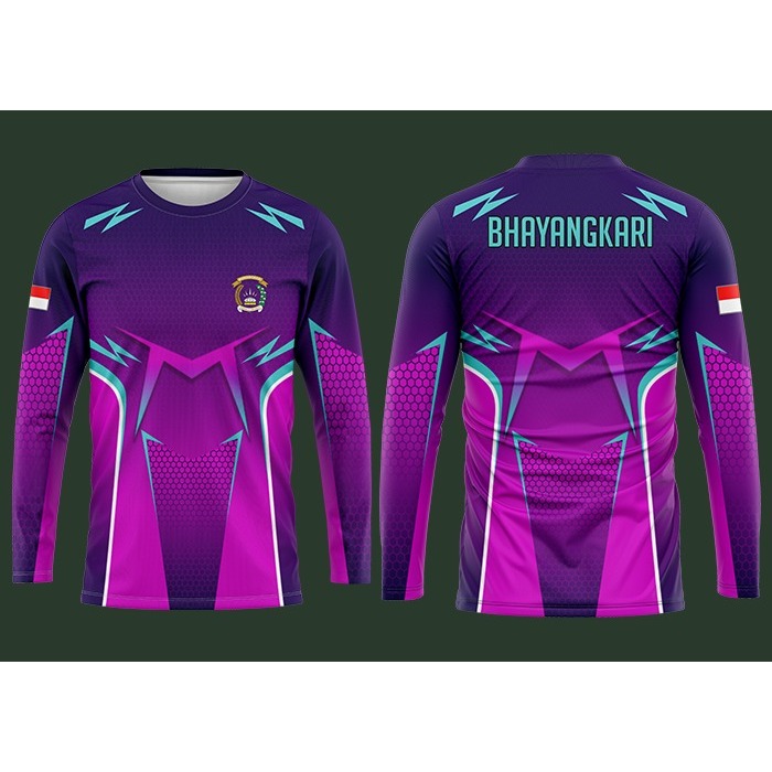 KAOS JERSEY BHAYANGKARI UNGU GRADASI PINK LENGAN PANJANG
