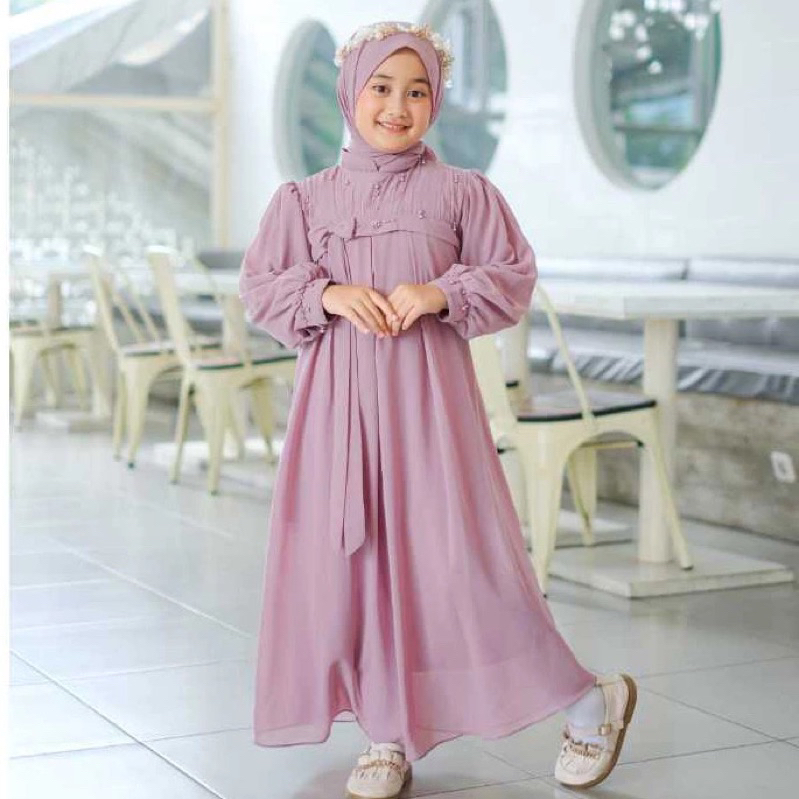 Qinara kids set khimar gamis anak perempuan usia 3-14 tahun S.M.L.XL / gamis kondangan anak terbaru