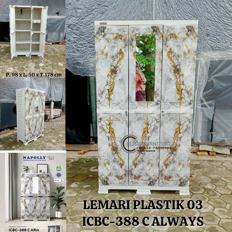 Lemari Pakaian Plastik 3 Pintu Napolly Gantung+Rak susun