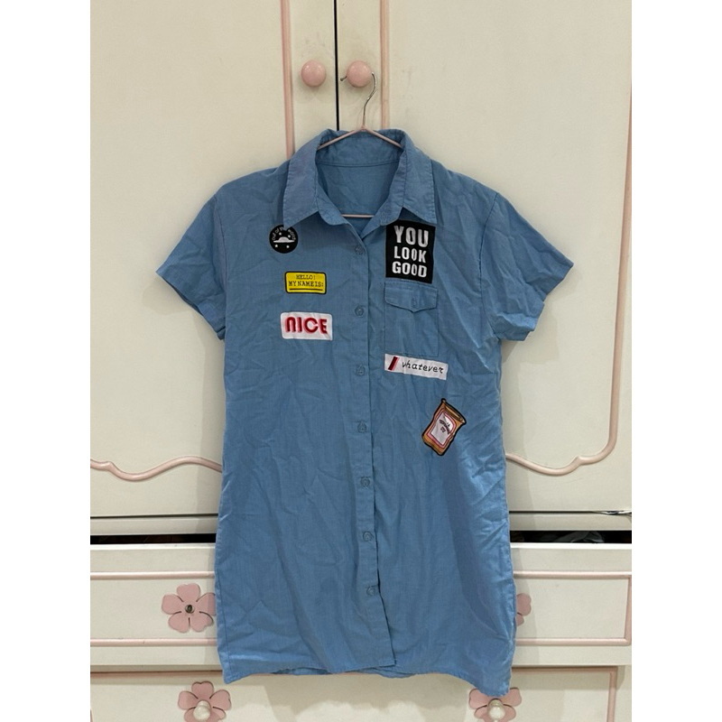 Preloved Blue Collar Shirt Dress || Baju Wanita Second