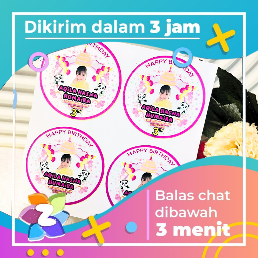 

5-8 Zennida Stiker Vinyl Ulang Tahun Anak Sticker Label Undangan Happy Birthday Uk.Sedang Bandung