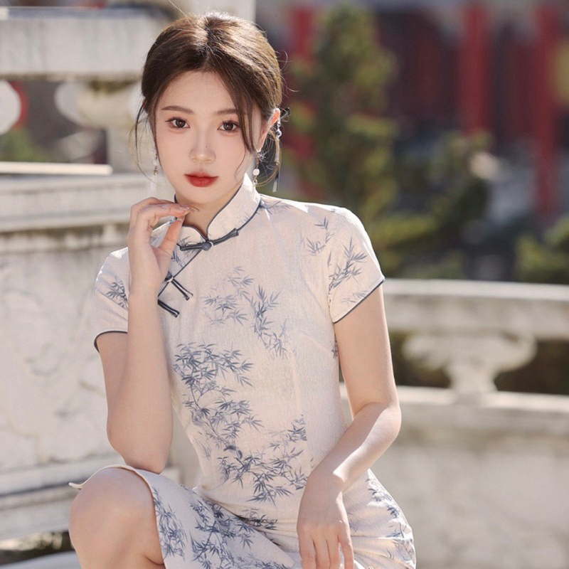 [READY STOCK] JANG'GU Classic Cheongsam Long Dress - Baju Qipao Wanita Bahan Silk & Linen Size S-XXX