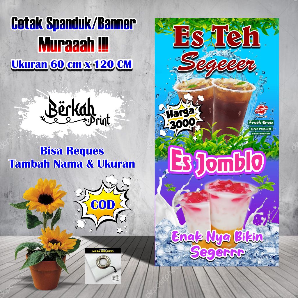 Spanduk Banner Es Teh Jomblo & Es Teh Ukuran 60 cm x 120 cm