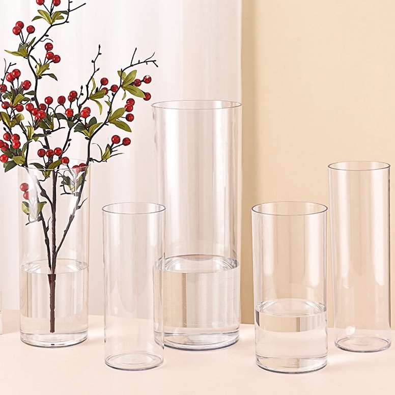 Recomended PET Acrylic Vas Transparent BlackVas Anti PecahVas Bunga Bulat Bening Plastik Estetik
