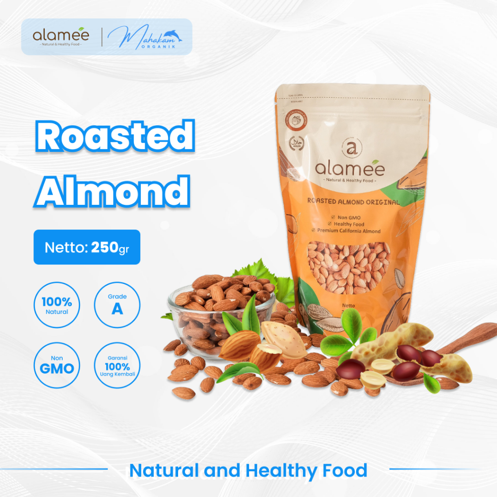 

ALAMEE Natural Roasted Almond Kacang Panggang Almon Grade A Organik 250 gr