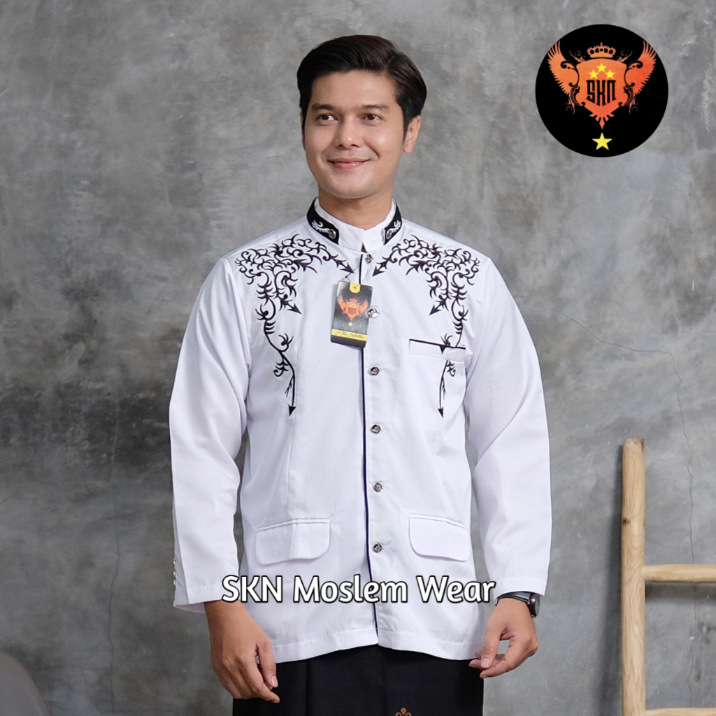 HM Koko Modern Semi Jas Lengan Panjang Jaskoko Motif Bordir Akar M L XL XXL Jumbo Baju Atasan Muslim