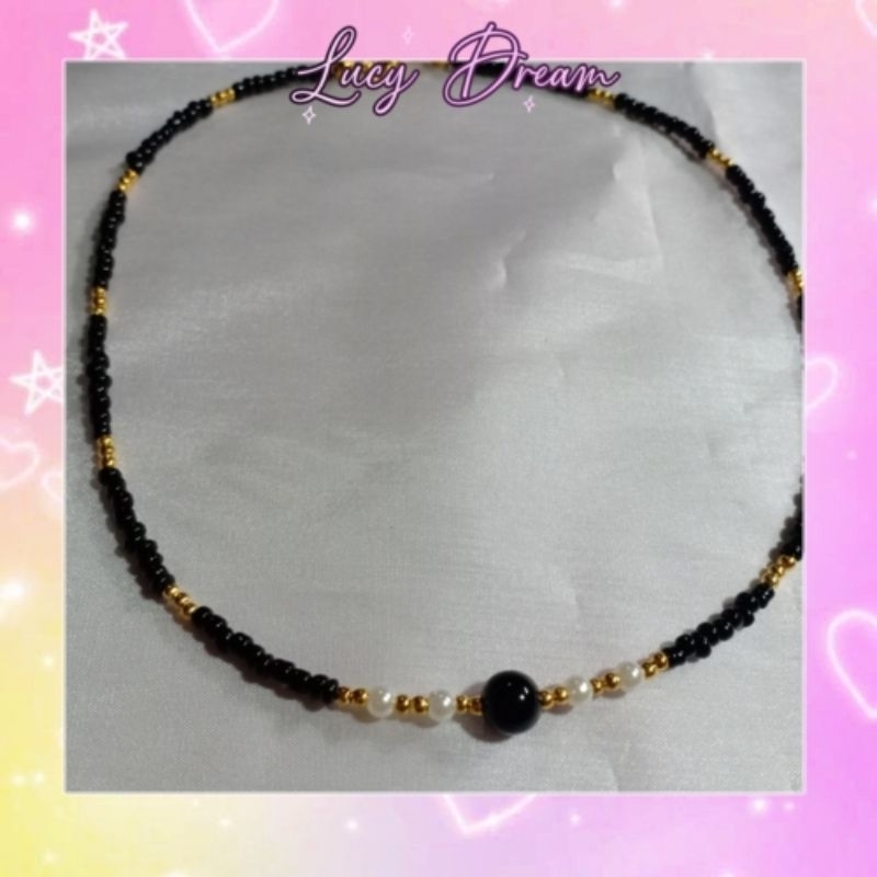 Kalung manik manik, Kalung Wanita, Kalung manik manik hitam dan mutiara
