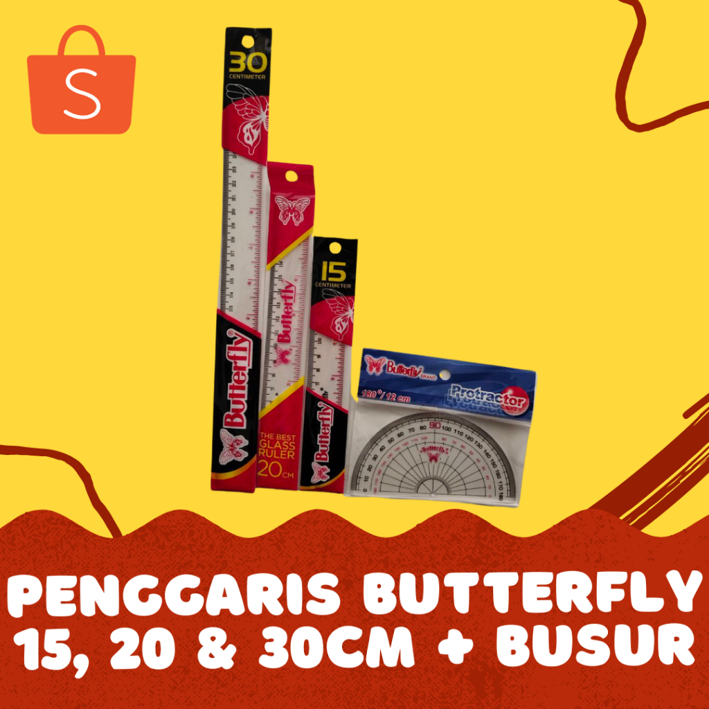 

Penggaris Plastik Butterfly 15 cm, 20 cm, & 30 cm + Busur
