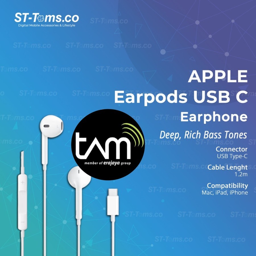 Apple Earpods Type C Earpods USB C Earphone Type C MTJY3FE/A Garansi iBox TAM