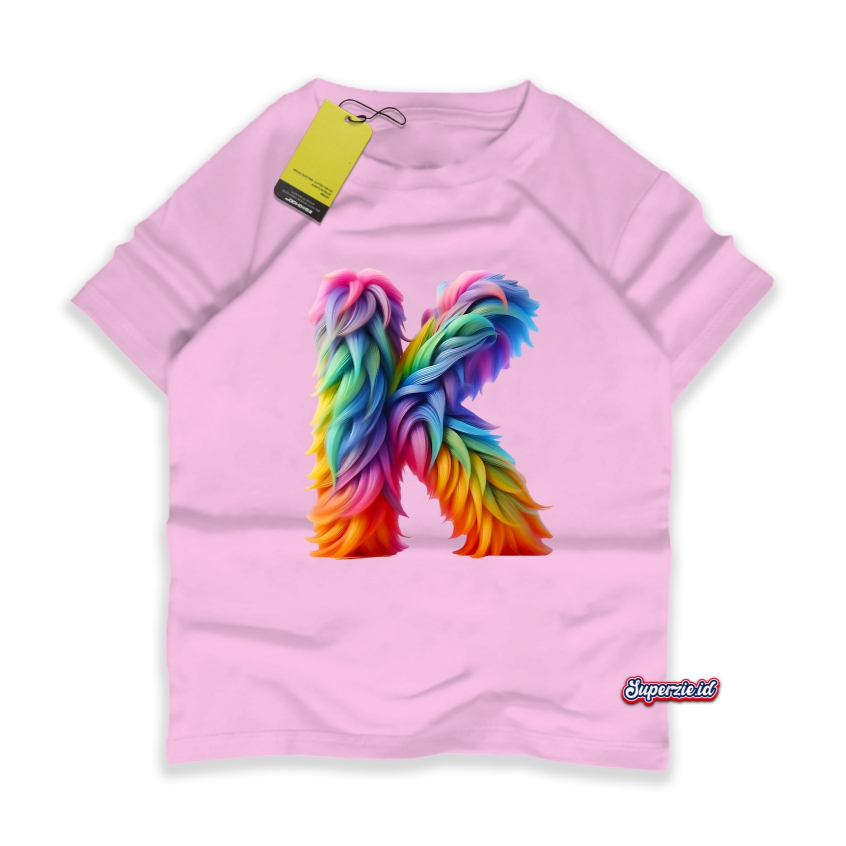 RGKids Kaos Anak Unisex Huruf K Rainbow Sablon Print 4-12 Tahun DT70