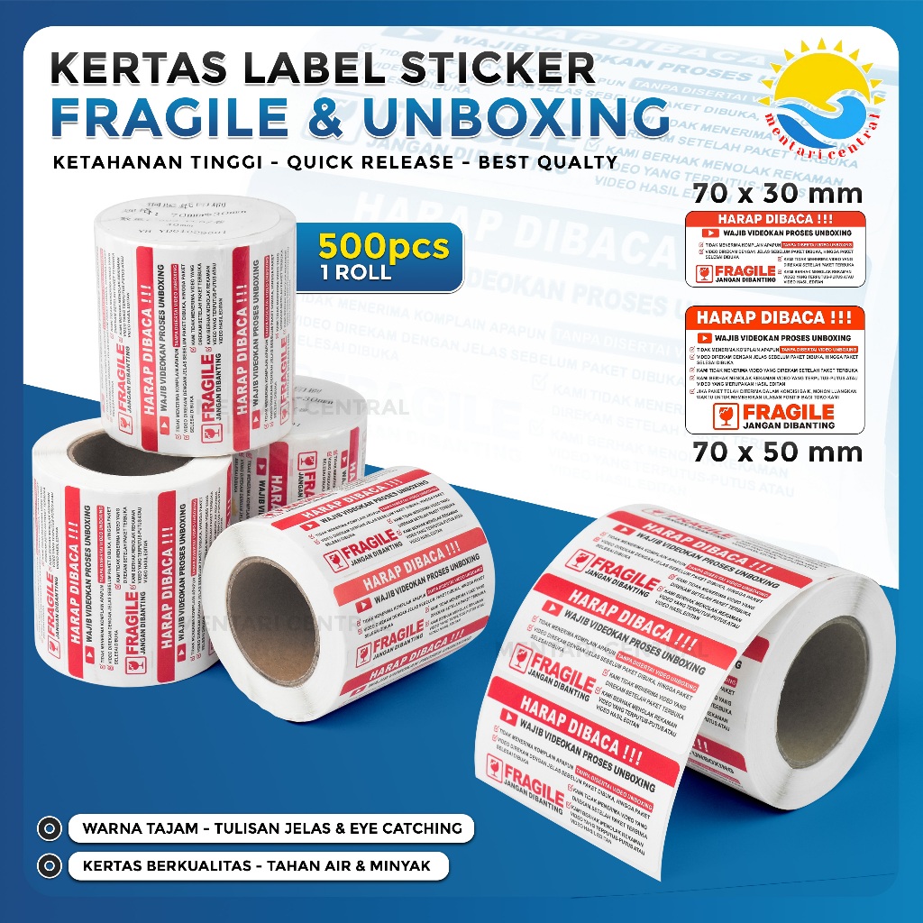

Label Sticker FRAGILE Wajib Video Unboxing Stiker Jangan Dibanting Online Shop